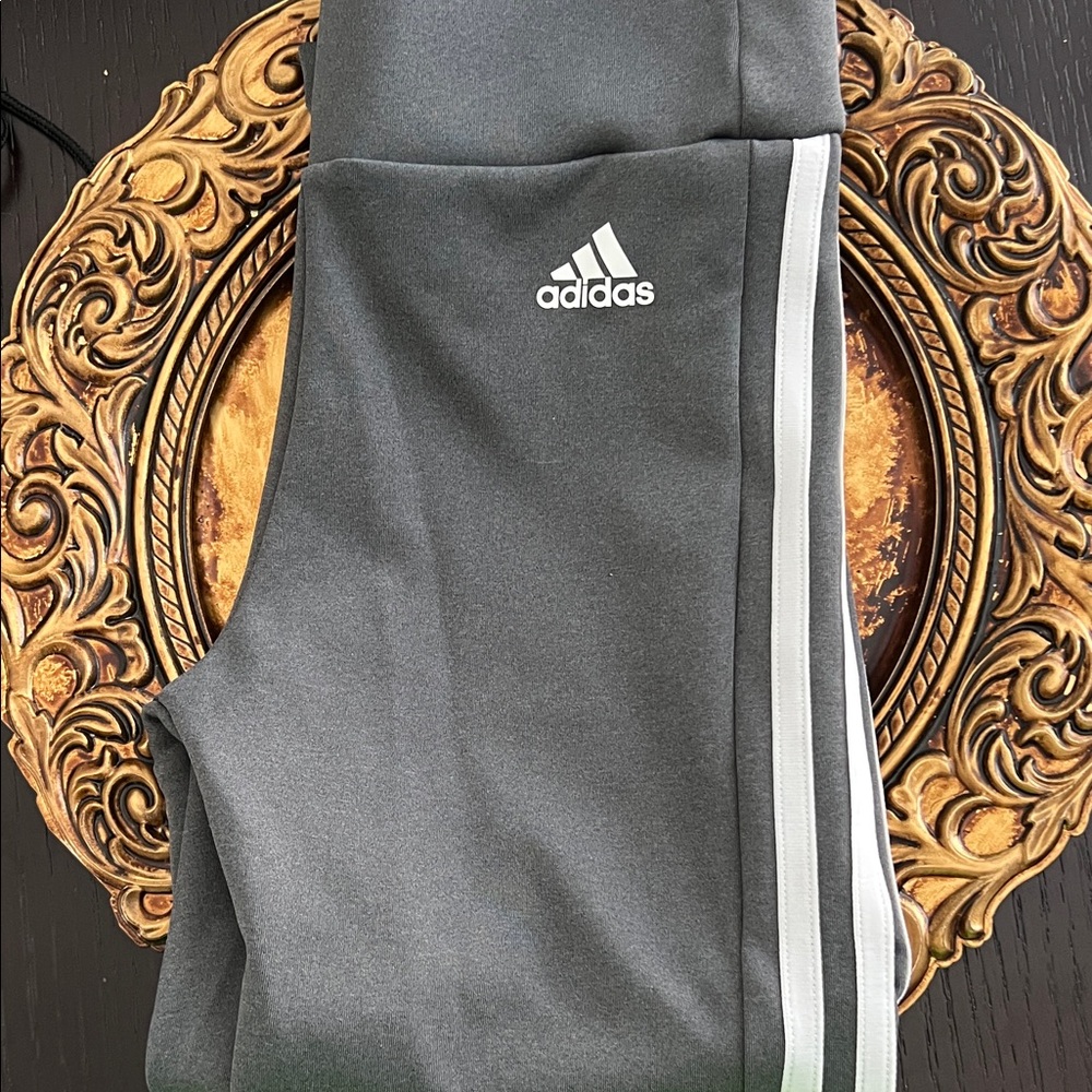 Adidas Women Charcoal leggings 3/4 with White Stripes